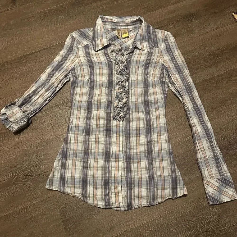 Buckle BKE Shirt Womens Large Long Sleeve Button Up Gray Plaid Size XS